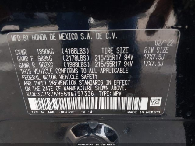 2022 HONDA HR-V 3CZRU6H56NM757336 Photo 8