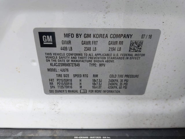Buick le2 - direct injection, variable valve timing, alum, gen 1 2019 KL4CJ2SM6KB727649 Image 9