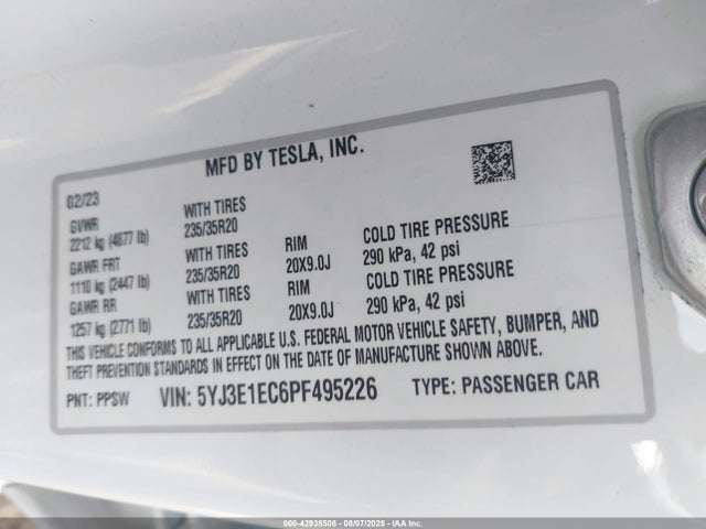 2023 TESLA MODEL 3 5YJ3E1EC6PF495226 Photo 8