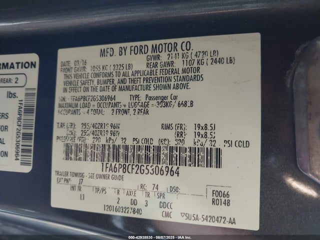 Ford 2016 2016 1FA6P8CF2G5306964 Image 9