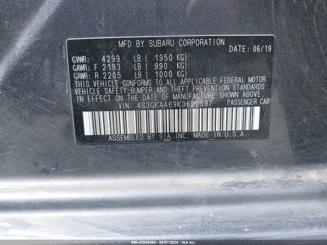 Subaru Impreza 2019 4S3GKAA69K3622597 Image 9