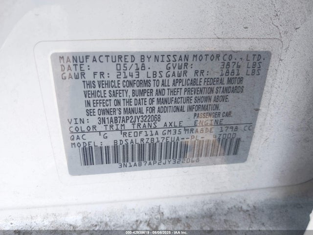 Nissan Sentra 2018 3N1AB7AP2JY322068 Image 9