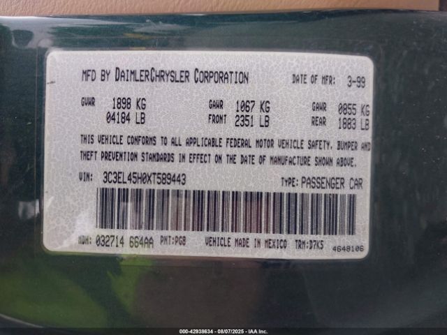 1999 CHRYSLER SEBRING 3C3EL45H0XT589443 Photo 8