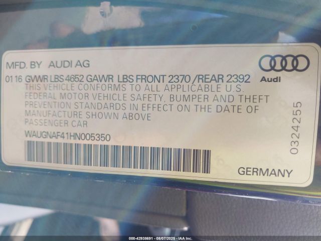 2017 AUDI A4 WAUGNAF41HN005350 Photo 8