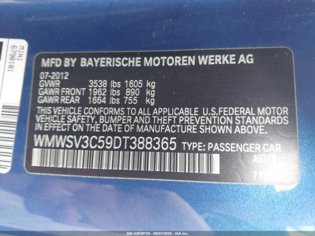 2013 MINI HARDTOP WMWSV3C59DT388365 Photo 8