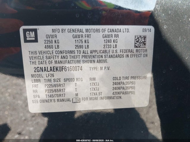 Chevrolet EQUINOX LS 2015 2GNALAEK0F6160074 Image 9