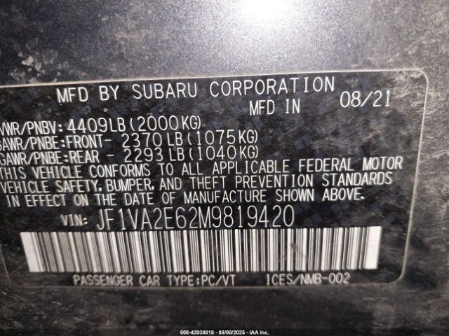 2021 SUBARU WRX STI JF1VA2E62M9819420 Photo 8
