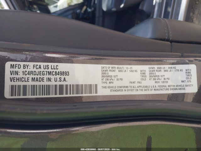 2021 DODGE DURANGO 1C4RDJEG7MC849893 Photo 8