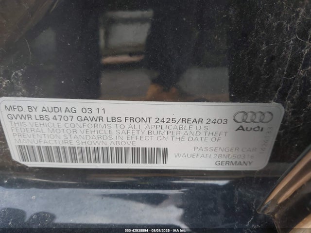 2011 AUDI A4 WAUEFAFL2BN050316 Photo 8