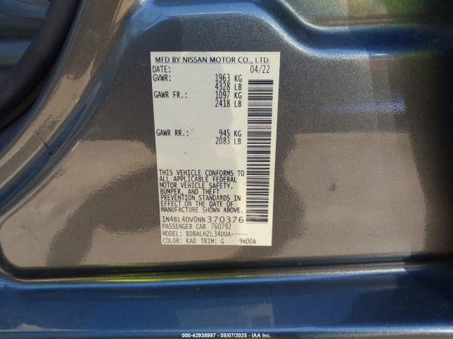 Nissan 2022 2022 1N4BL4DV0NN370376 Image 9