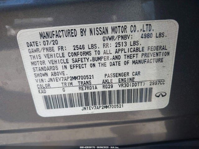 Infiniti 3.0l t 2021 JN1EV7AP2MM700521 Image 9