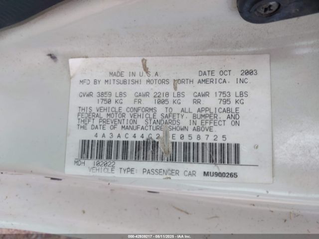 2004 MITSUBISHI ECLIPSE 4A3AC44G24E058725 Photo 8