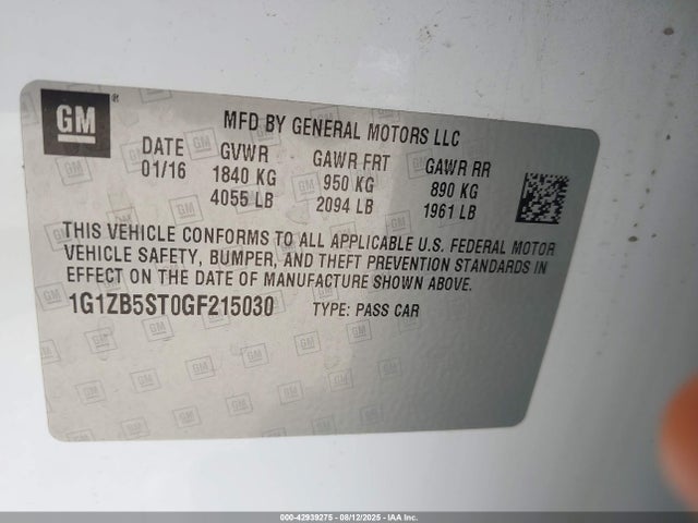 1G1ZB5ST0GF215030 Chevrolet lfv - di: direct injection, vvt, gen1 gmna