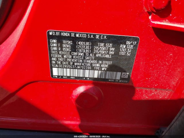 3CZRU5G37JM702396 Honda r18z9