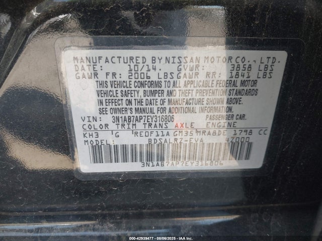 3N1AB7AP7EY316806 Nissan 2014