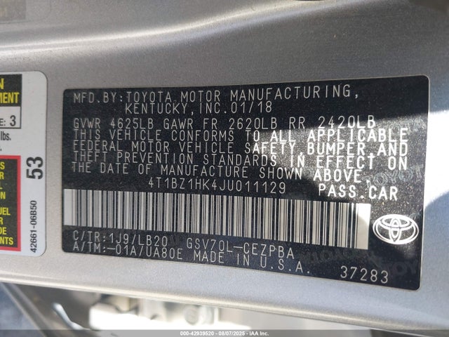 4T1BZ1HK4JU011129 Toyota 2gr-fks
