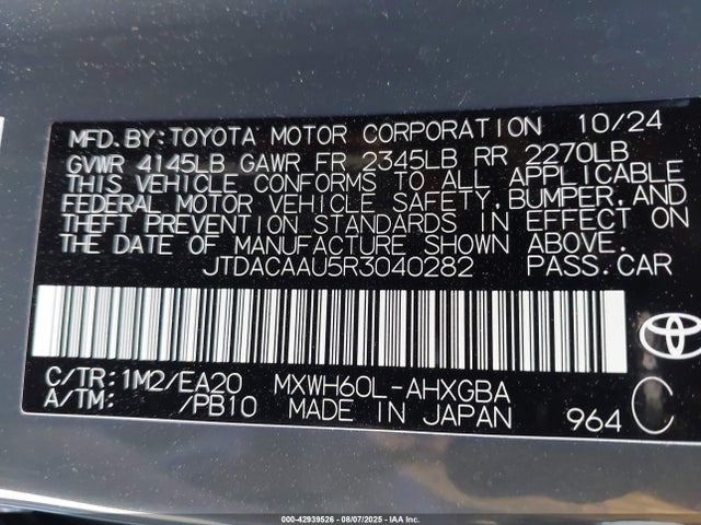 JTDACAAU5R3040282 Toyota m20a-fxs