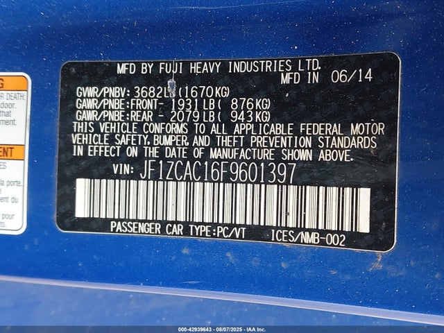 JF1ZCAC16F9601397 Subaru BRZ