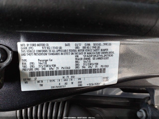 1FADP3K27HL267830 Ford 2.0l gdi