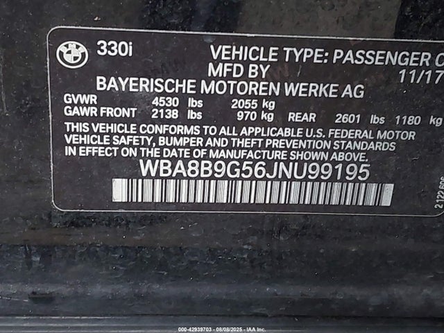 WBA8B9G56JNU99195 BMW 330I