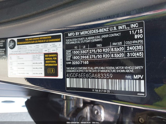 4JGDF6EE6GA683359 Mercedes-Benz m276