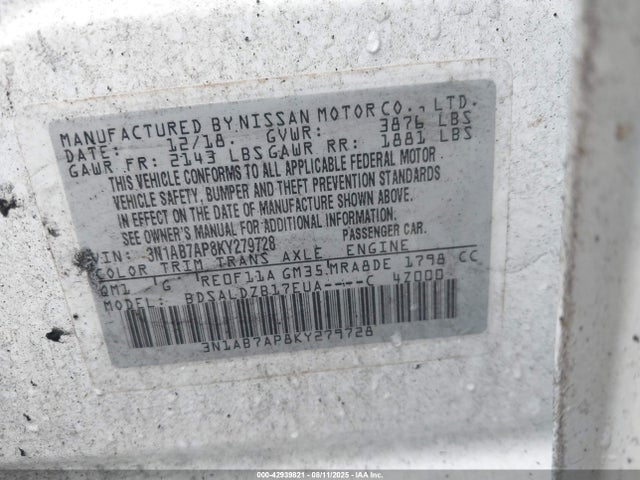 3N1AB7AP8KY279728 Nissan Sentra