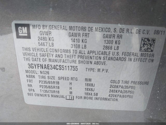 2012 CADILLAC SRX 3GYFNAE34CS511755 Photo 8