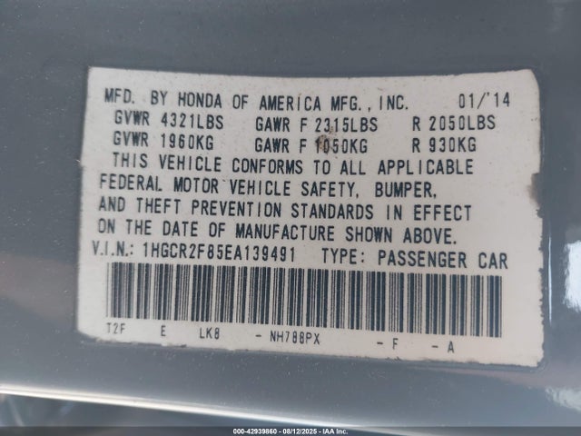 Honda k24w1 2014 1HGCR2F85EA139491 Image 9