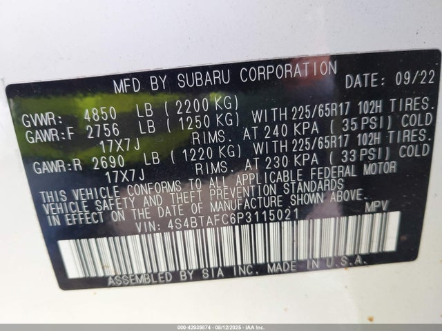 2023 SUBARU OUTBACK 4S4BTAFC6P3115021 Photo 8