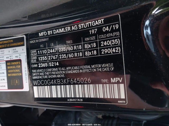 WDC0G4KB3KF645026 Mercedes-Benz m274