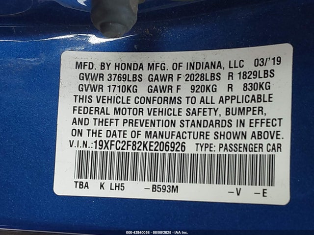 19XFC2F82KE206926 Honda k20c2