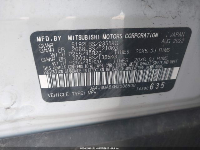 2022 MITSUBISHI OUTLANDER JA4J4UA8XNZ088508 Photo 8