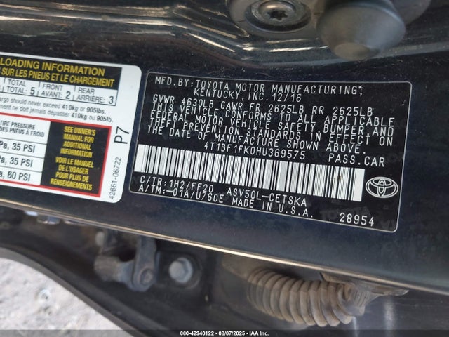 Toyota 2ar-fe 2017 4T1BF1FK0HU369575 Image 9