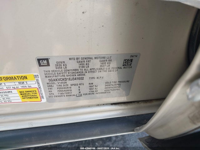 Buick llt 2014 5GAKVCKD1EJ341602 Image 9