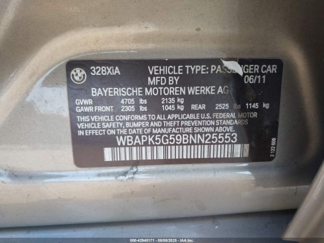 2011 BMW 328I WBAPK5G59BNN25553 Photo 8