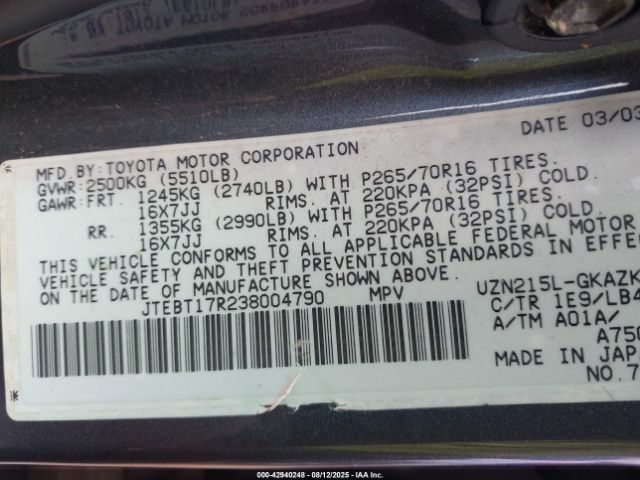 2003 TOYOTA 4RUNNER JTEBT17R238004790 Photo 8