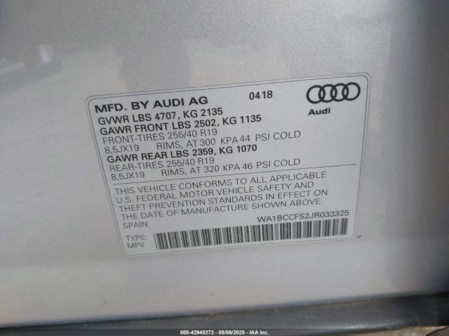 2018 AUDI Q3 WA1BCCFS2JR033325 Photo 8