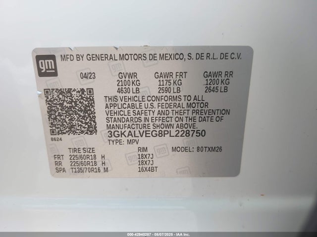 3GKALVEG8PL228750 GMC lsd