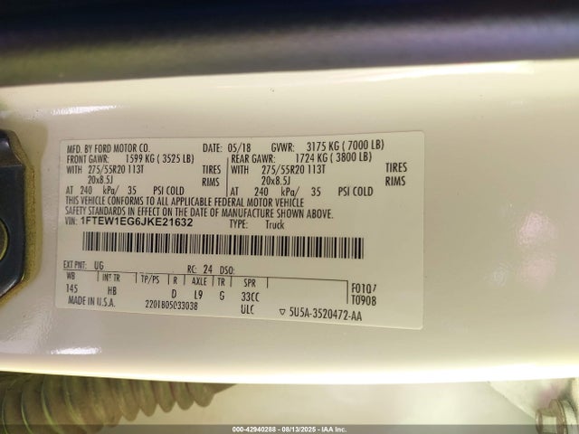 Ford 3.5l gtdi 2018 1FTEW1EG6JKE21632 Image 9