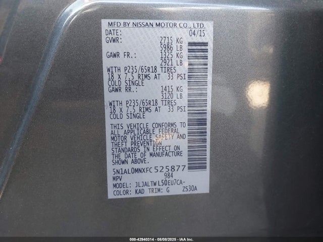 Infiniti 2015 2015 5N1AL0MNXFC525877 Image 9