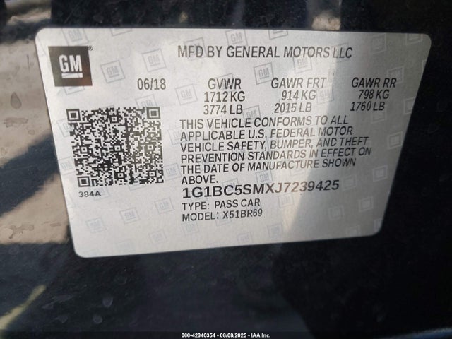 1G1BC5SMXJ7239425 Chevrolet le2 -di: direct injection, vvt: variable valve timing, gen, alum