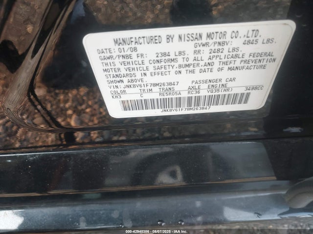 Продажа на аукционе авто 2008 Infiniti G35x, vin: JNKBV61F78M263847, номер лота: 42940386