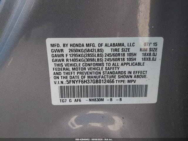 5FNYF6H37GB012466 Honda j35y6