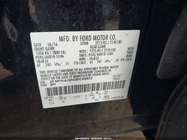 2FMPK4J95GBC05802 Ford Edge