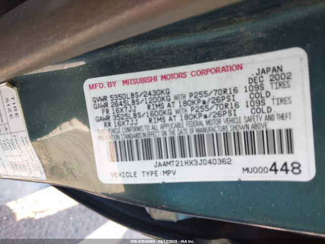 2003 MITSUBISHI MONTERO SPORT JA4MT21HX3J040362 Photo 8