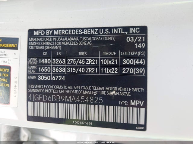 4JGFD6BB9MA454825 Mercedes-Benz m256