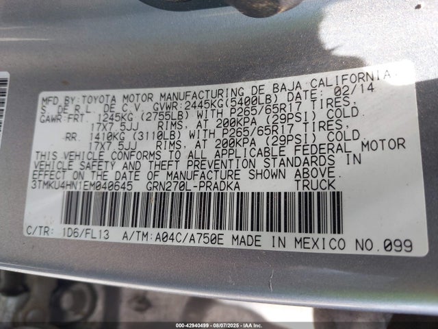 3TMKU4HN1EM040645 Toyota 1gr-fe