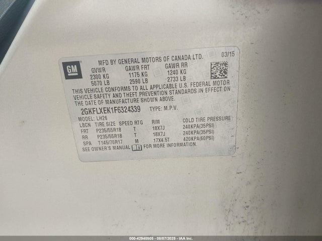 2GKFLXEK1F6324339 GMC lea - flex fuel (gas/alc), aluminum, ho,