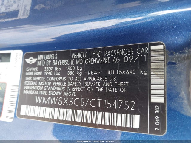 2012 MINI COOPER S WMWSX3C57CT154752 Photo 8