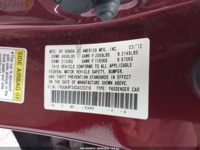 2012 ACURA TL 19UUA8F5XCA030218 Photo 8